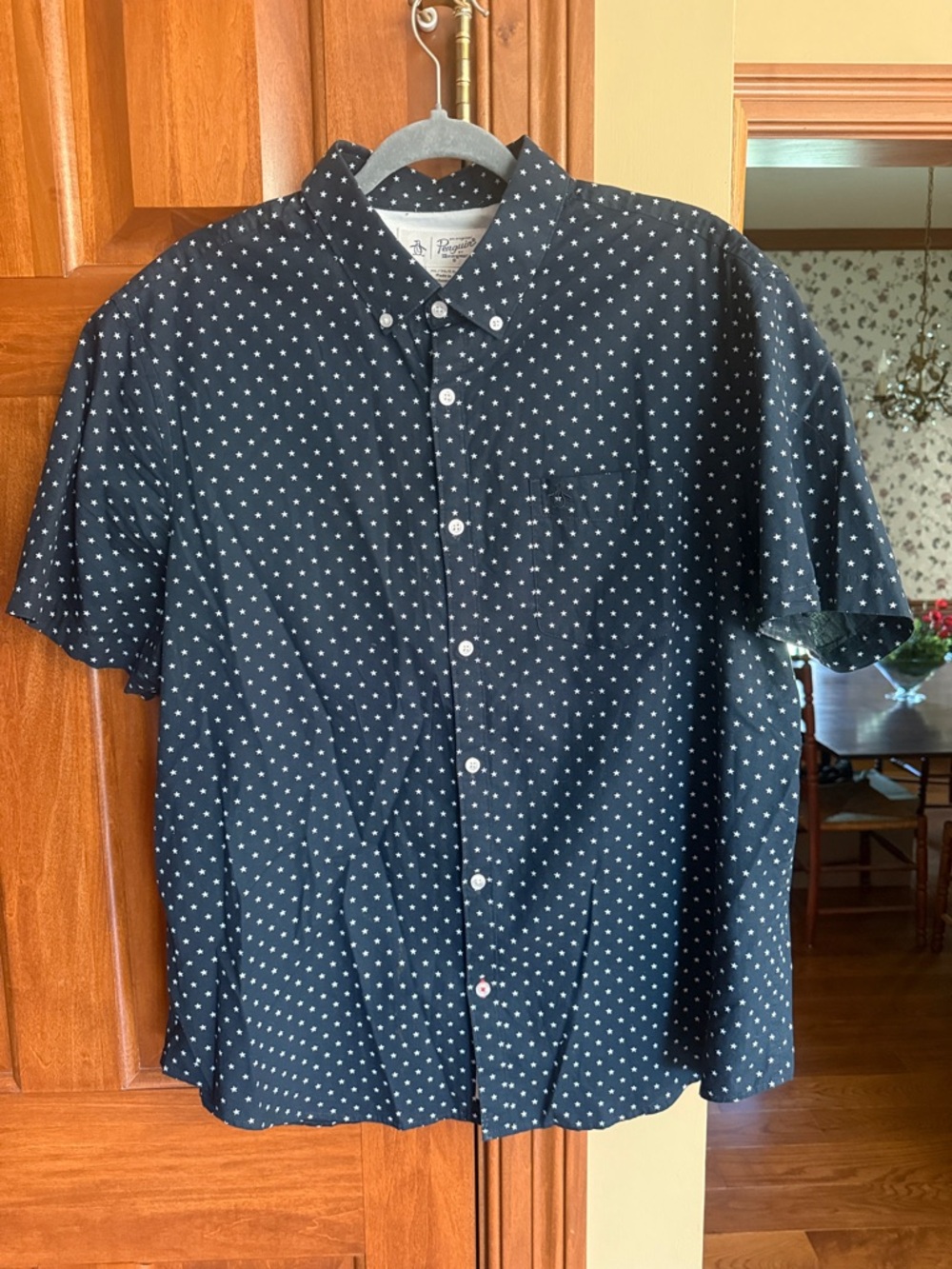 Original Penguin Navy Short-Sleeve Button-Down with White Micro Stars
